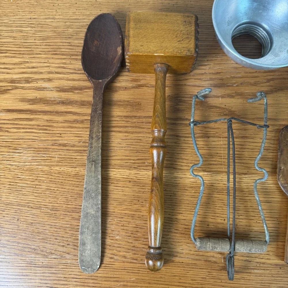 Vintage Rustic Kitchen Utensil Lot Wood Meat Tenderizer Spoon Bottle Opener 10pc